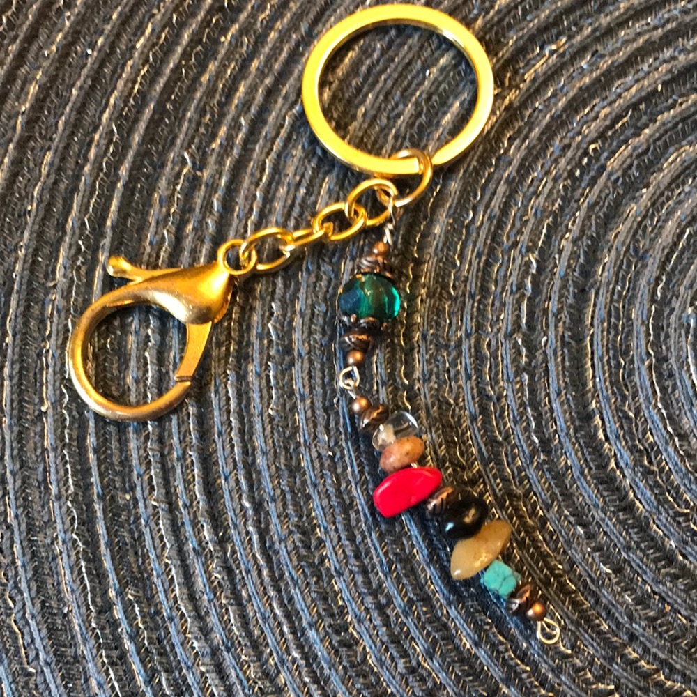 Handmade gemstone keychain, purse charms on gold key ring/chain